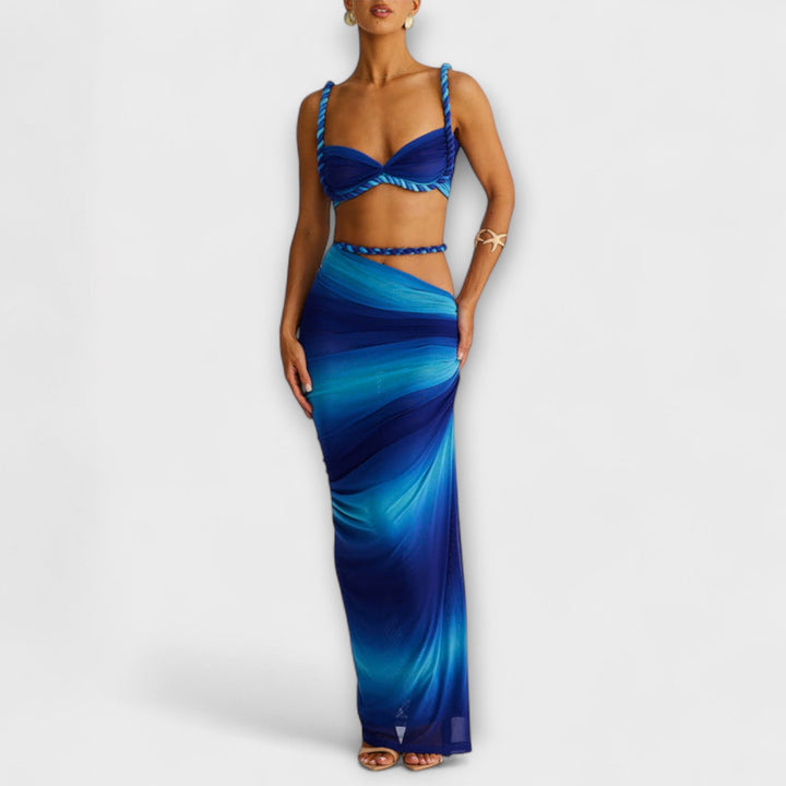 Jane - Stilingas Gradient Zopf Crop Top & Overskirt Duo