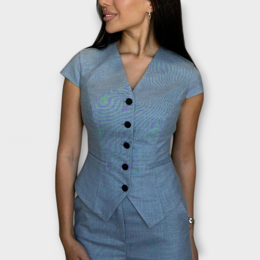 Ivy - Stilinga V formos iškirptės palaidinė ir kelnių komplektas