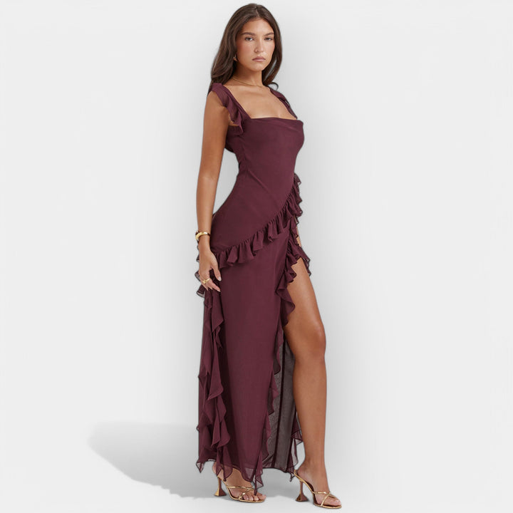 Suknelė su Iškirptėmis ir Reguliuojamais Volanais