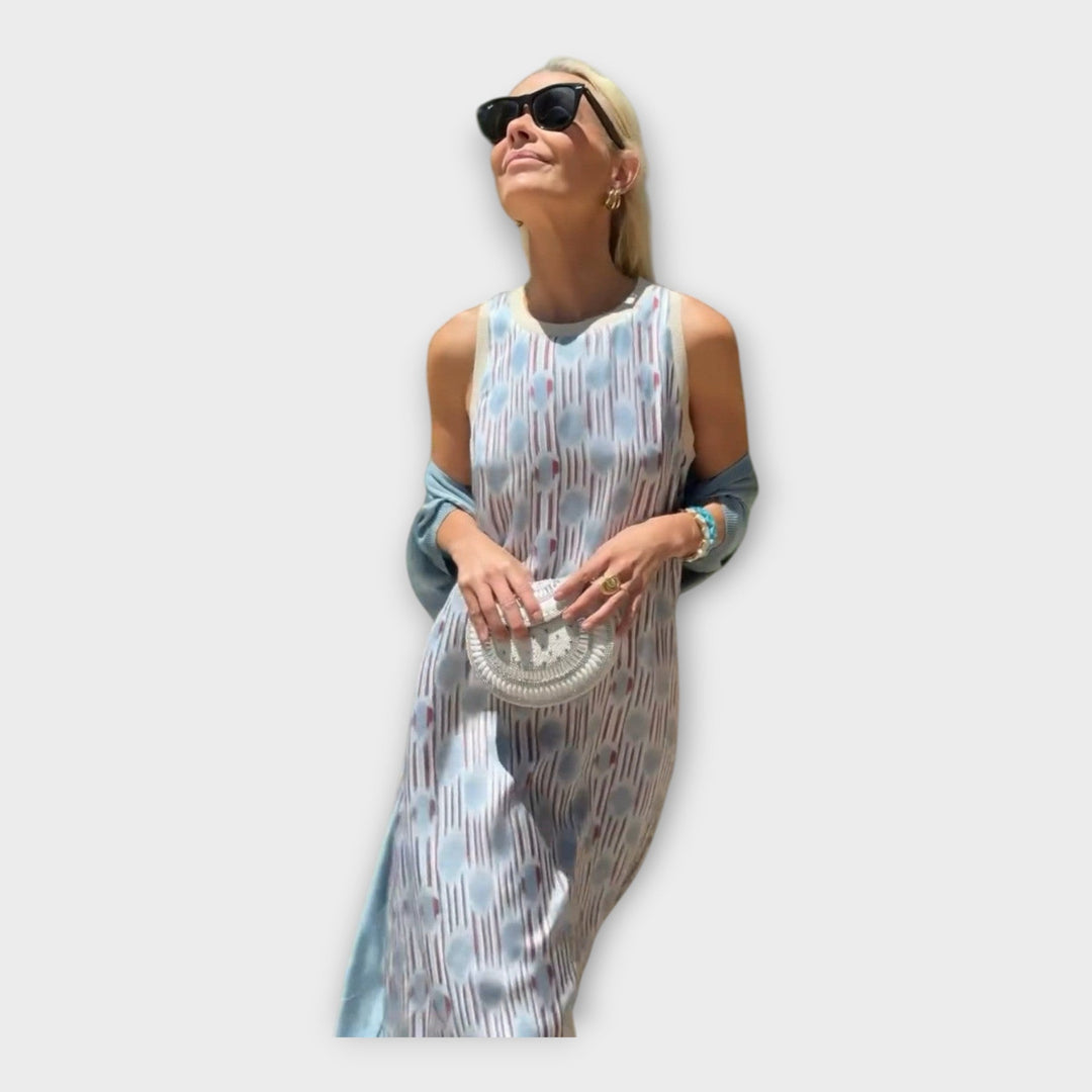 Maximalus Suknelė su Linijiniais Raštais ir Oro Pralaidumu