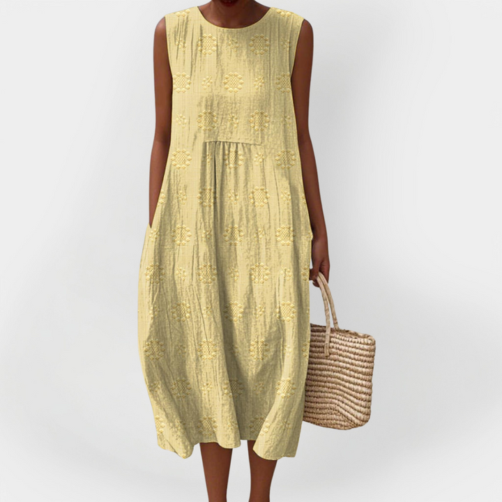 Elegantiška Medvilninė Suknelė be Rankovių su Kišenėmis