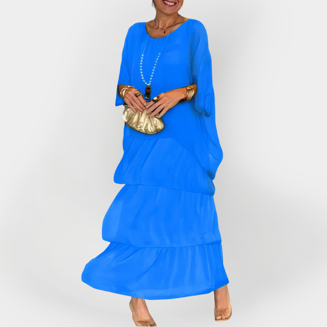 Plisuota Suknelė su Dviejų Lygių Dizainu