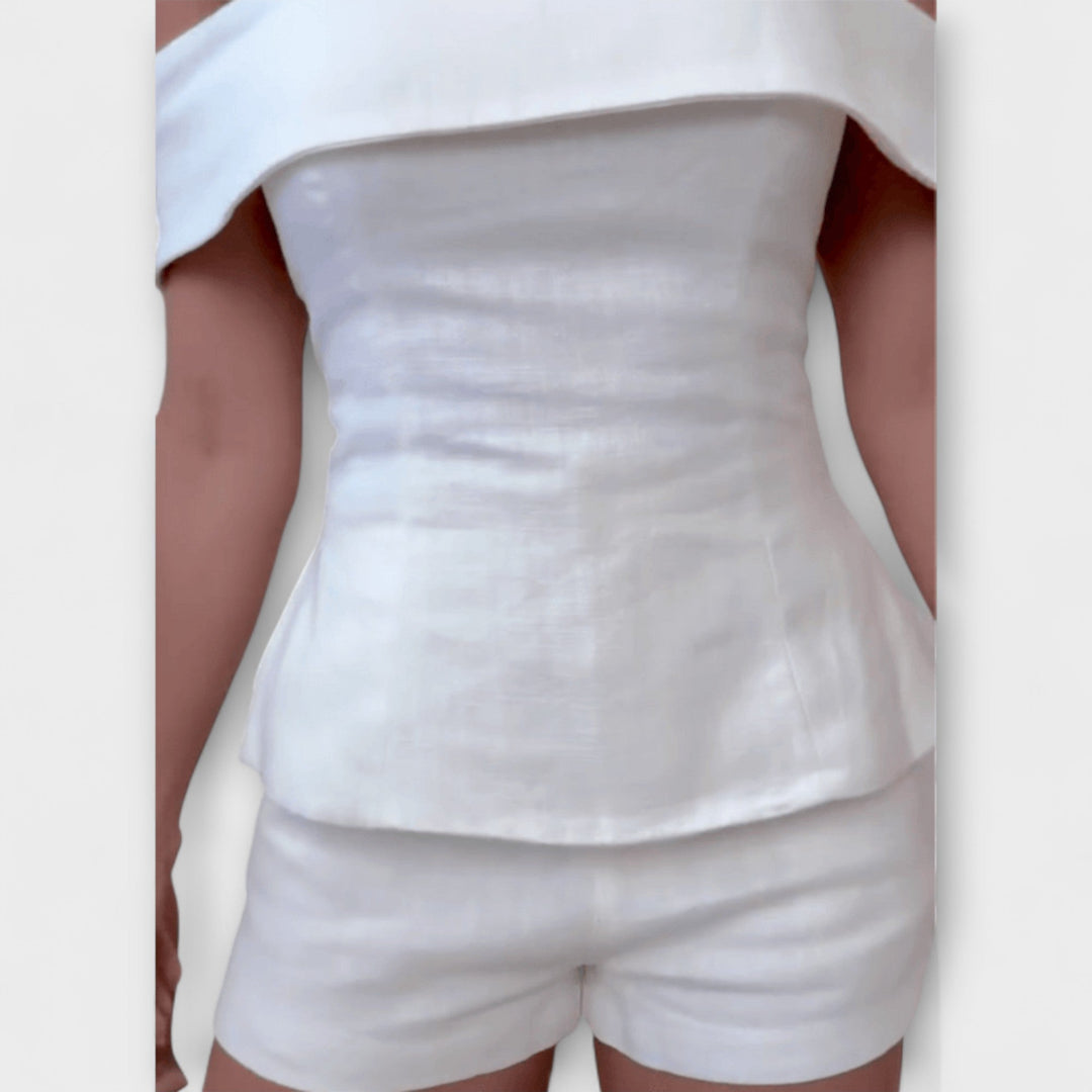 Olivia - Baltas medvilnės-lino dviem dalimis komplektas