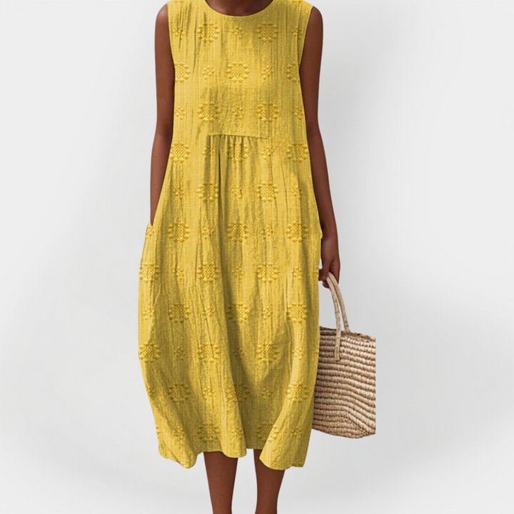 Elegantiška Medvilninė Suknelė be Rankovių su Kišenėmis