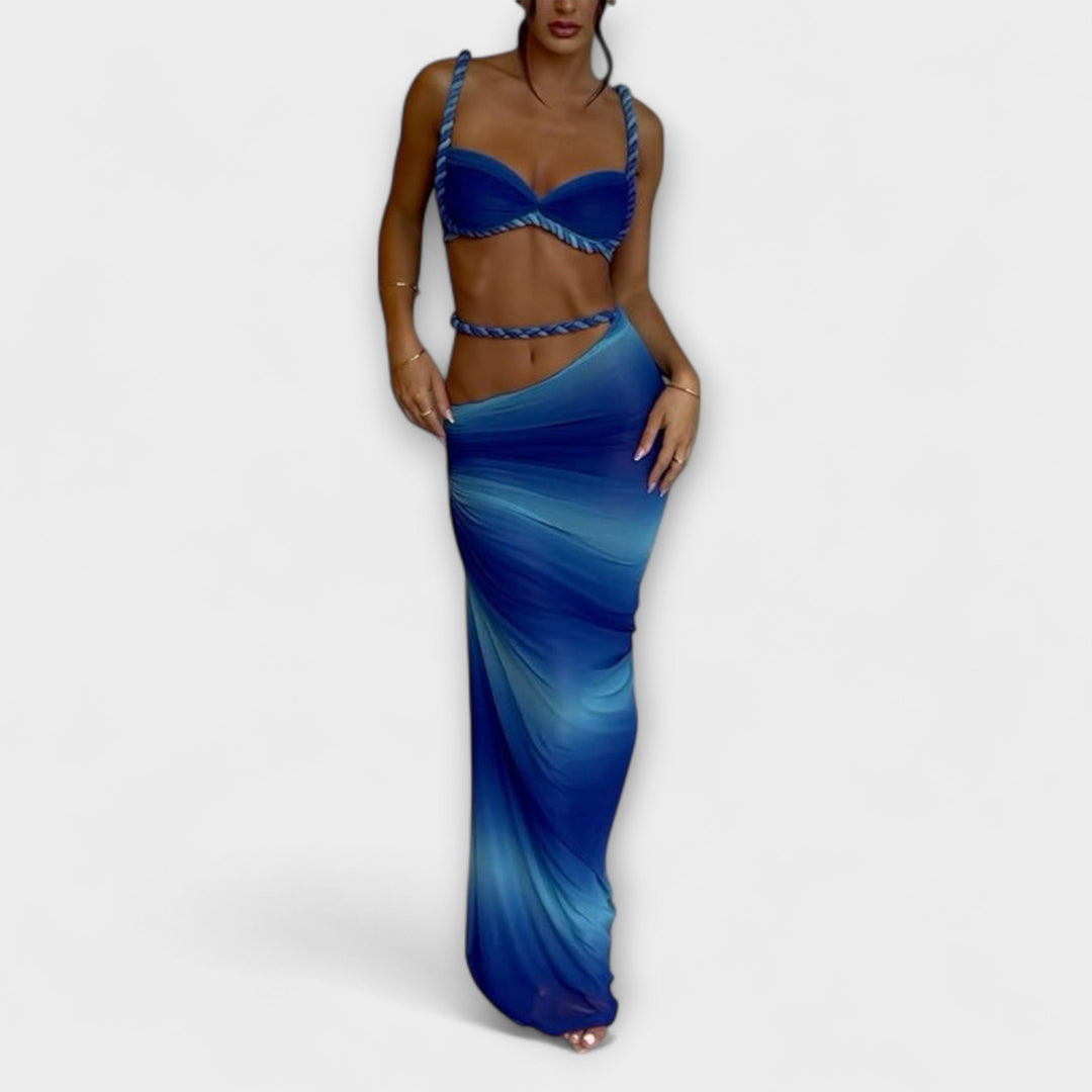 Jane - Stilingas Gradient Zopf Crop Top & Overskirt Duo