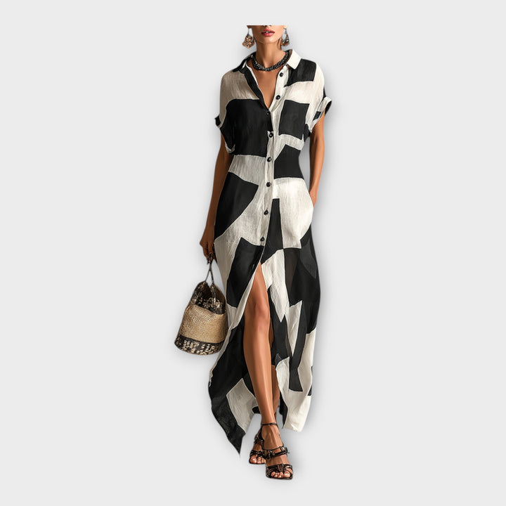 Stilinga ilga suknelė su moderniu dizainu ir elegancija