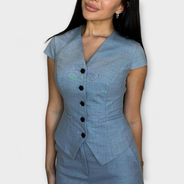 Ivy - Stilinga V formos iškirptės palaidinė ir kelnių komplektas