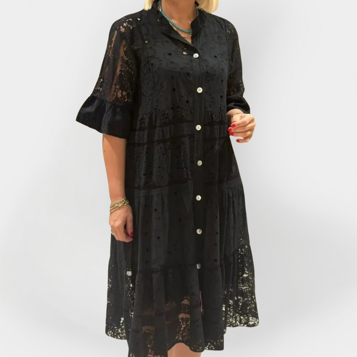 Lace Dress with Sleeves and Front Buttons