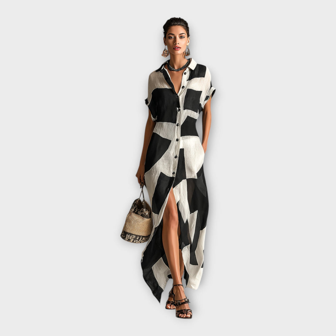 Stilinga ilga suknelė su moderniu dizainu ir elegancija