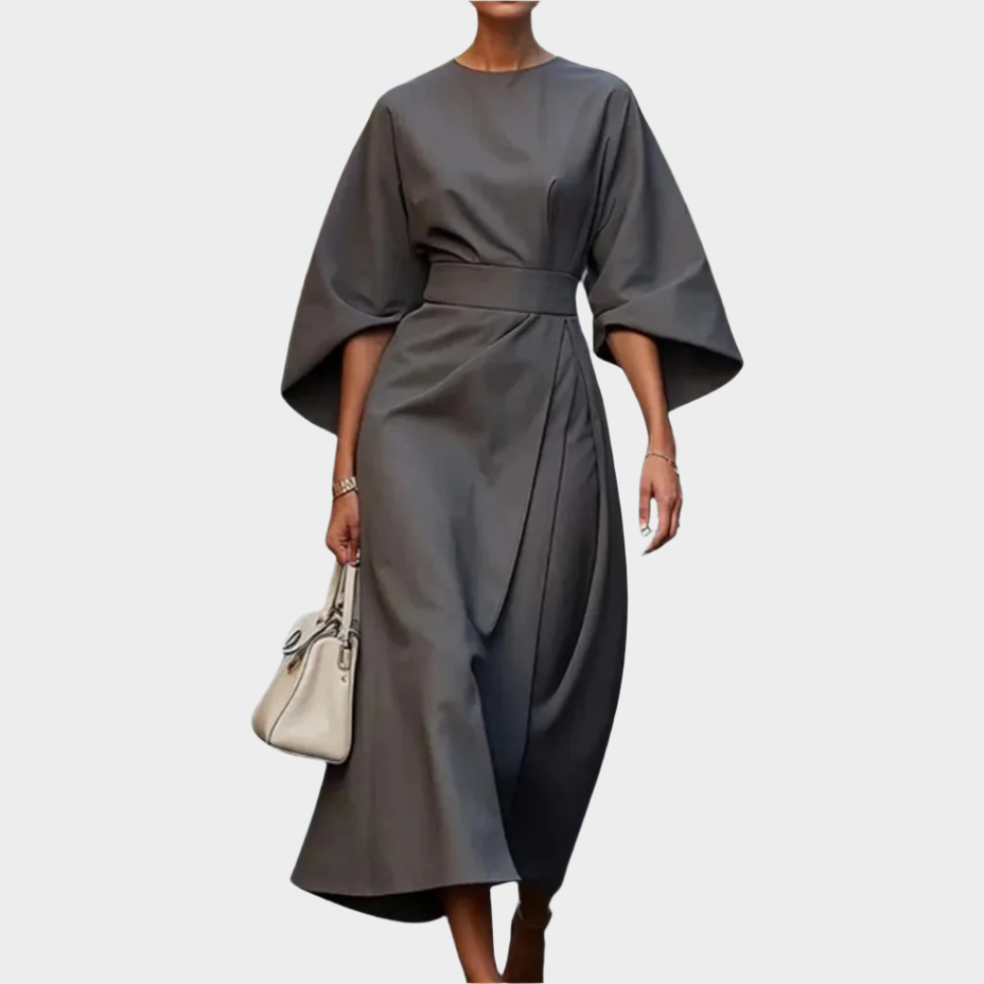 Šikagos Minimalistinis Suknelė su Diržu ir Plataus Rankovėmis