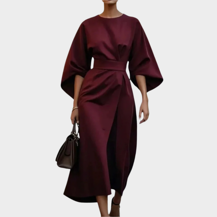 Šikagos Minimalistinis Suknelė su Diržu ir Plačiomis Rankovėmis