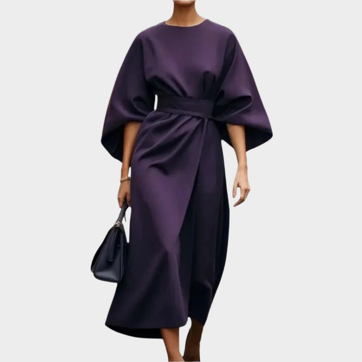 Šikagos Minimalistinis Suknelė su Diržu ir Plataus Rankovėmis