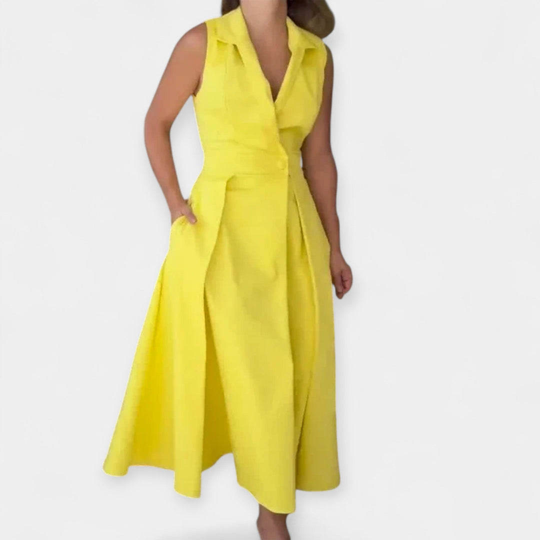 Midi Suknelė su Stilinga Apykakle