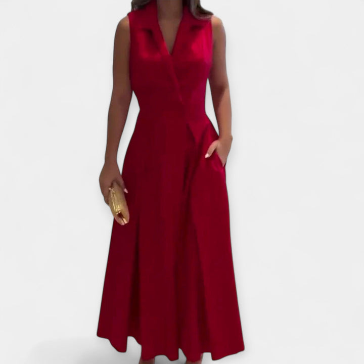 Midi Suknelė su Stilinga Apykakle