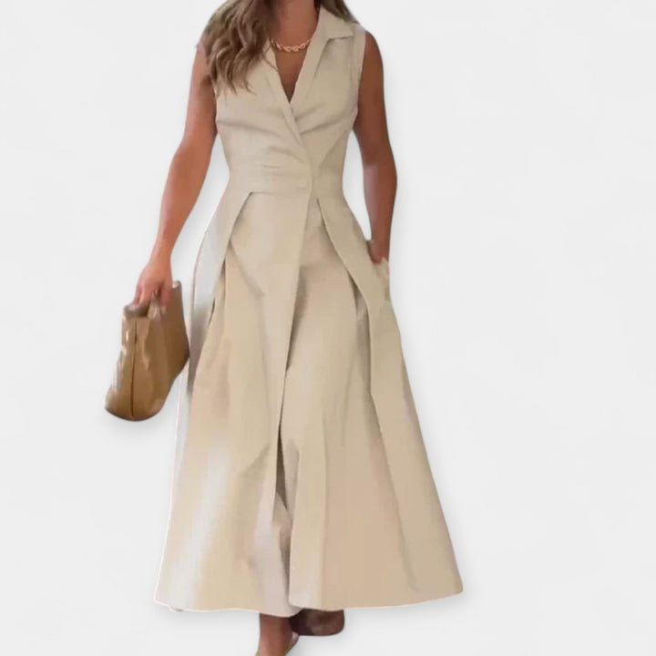 Midi Suknelė su Stilinga Apykakle