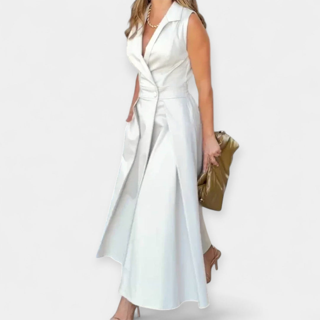 Midi Suknelė su Stilinga Apykakle