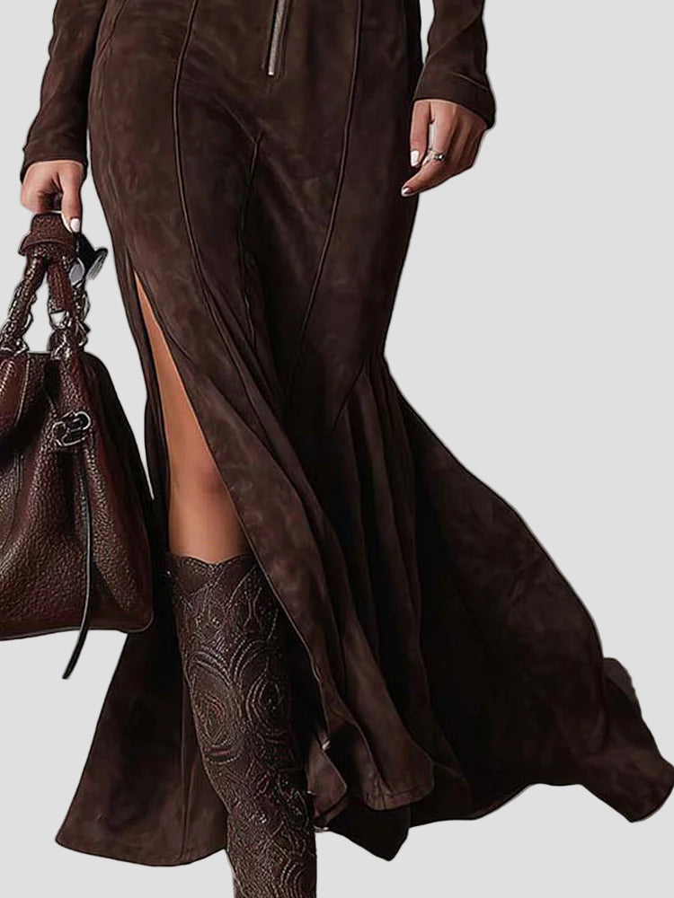 Margaux - Ilga Suedine Suknelė su Diržu