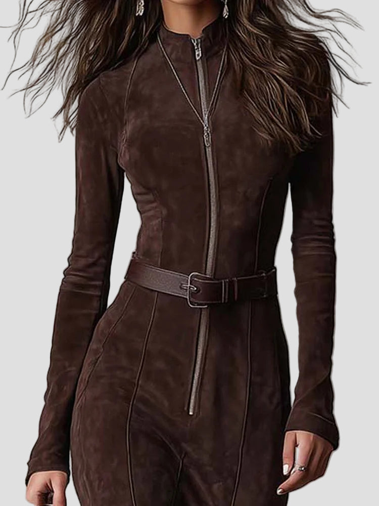 Margaux - Ilga Suedine Suknelė su Diržu