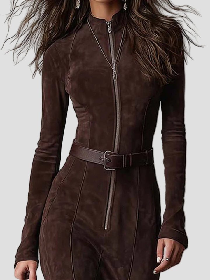 Margaux - Ilga Suedine Suknelė su Diržu