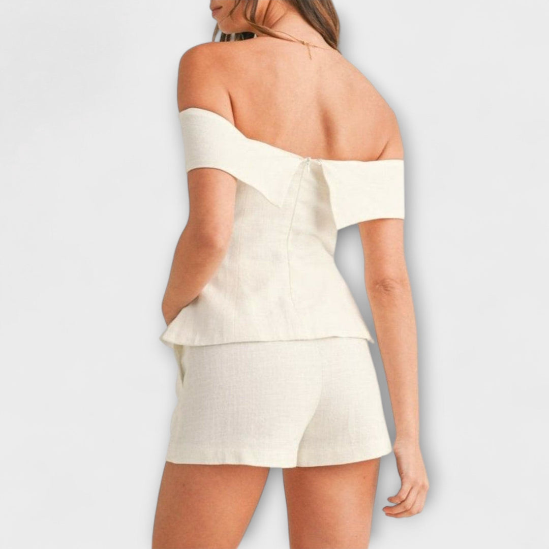 Olivia - Baltas medvilnės-lino dviem dalimis komplektas