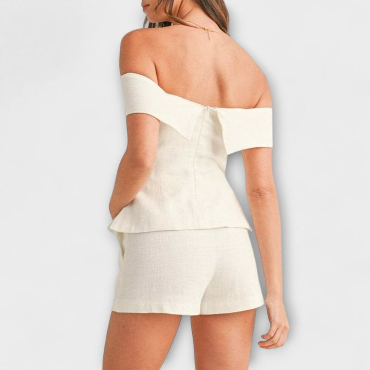 Olivia - Baltas medvilnės-lino dviem dalimis komplektas