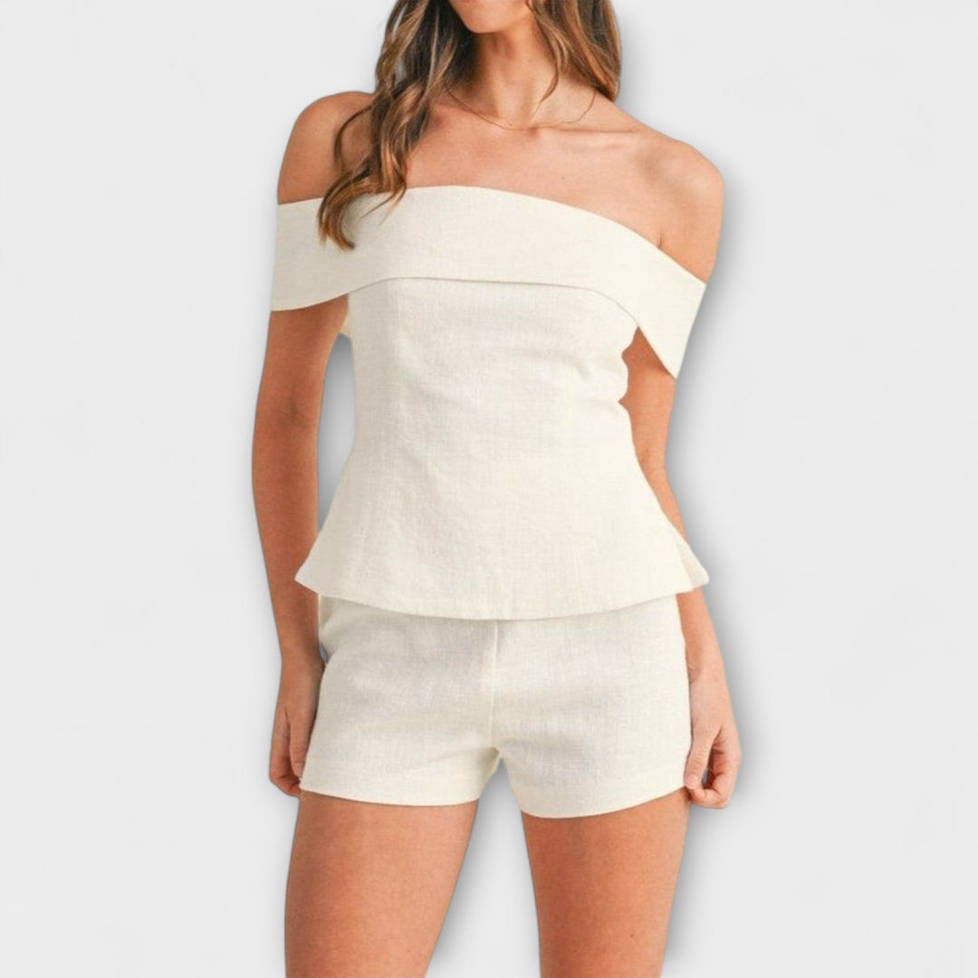 Olivia - Baltas medvilnės-lino dviem dalimis komplektas