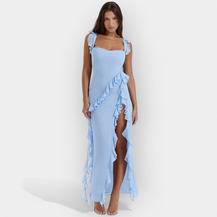 Suknelė su Iškirptėmis ir Reguliuojamais Volanais