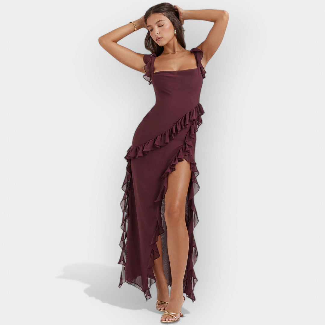 Suknelė su Iškirptėmis ir Reguliuojamais Volanais