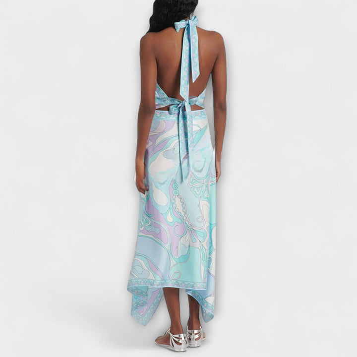 Everly - Kaklo viršūnės ir asimetrinio midi sijono rinkinys