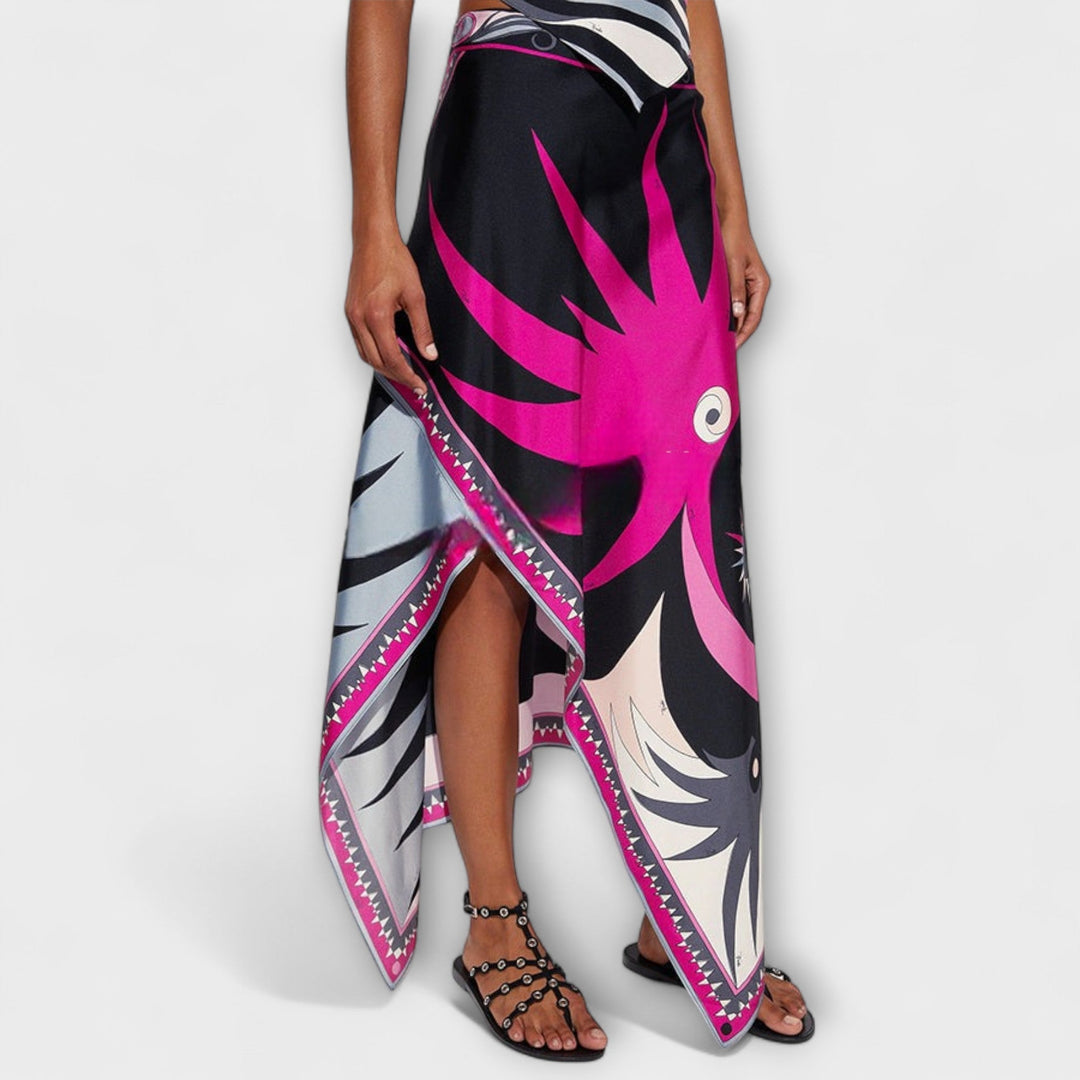 Everly - Kaklo viršūnės ir asimetrinio midi sijono rinkinys