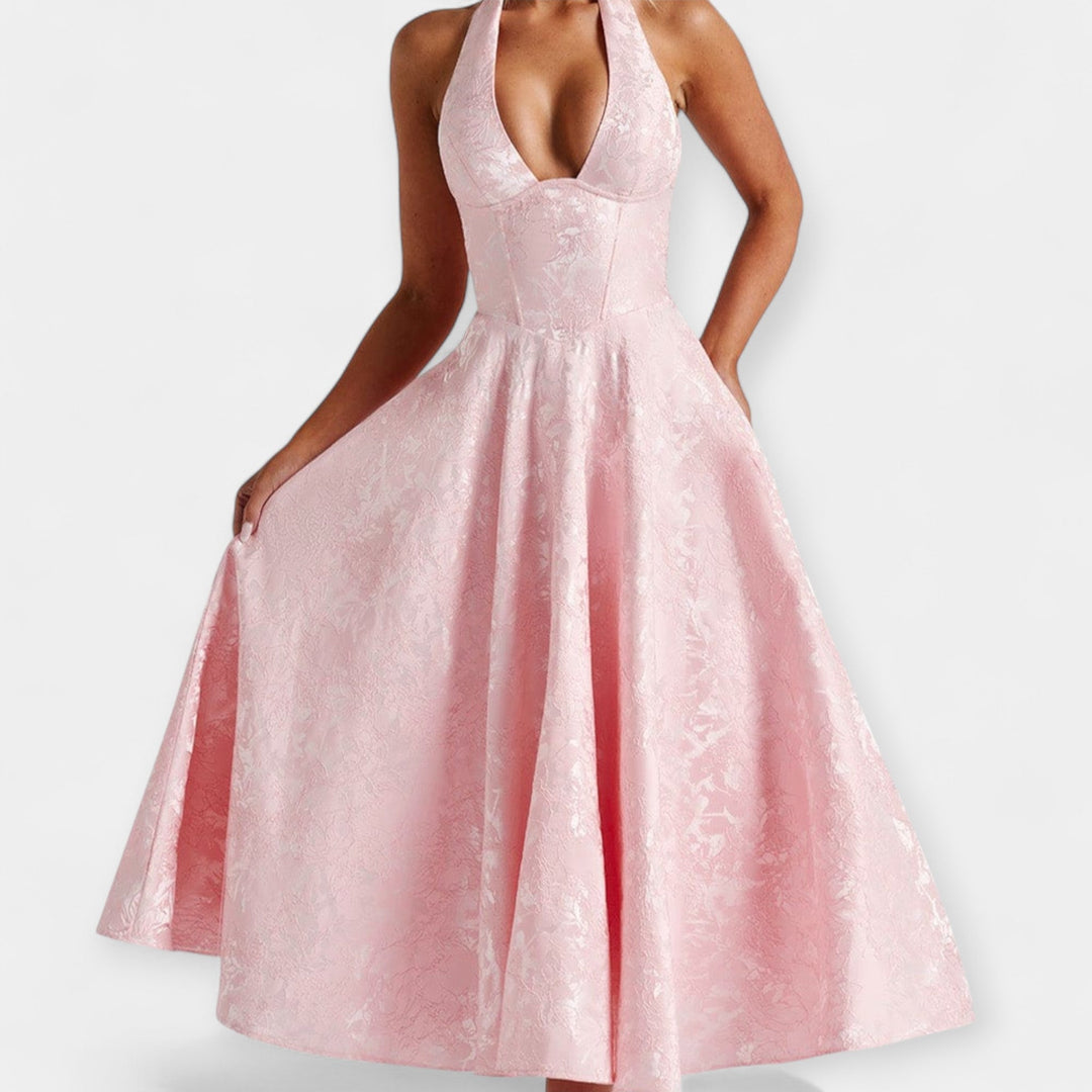 Minkštas Midi Suknelė su Atvira Nugara ir Korseto Dizainu