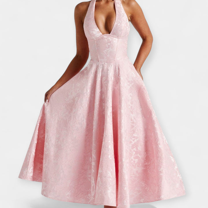 Minkštas Midi Suknelė su Atvira Nugara ir Korseto Dizainu