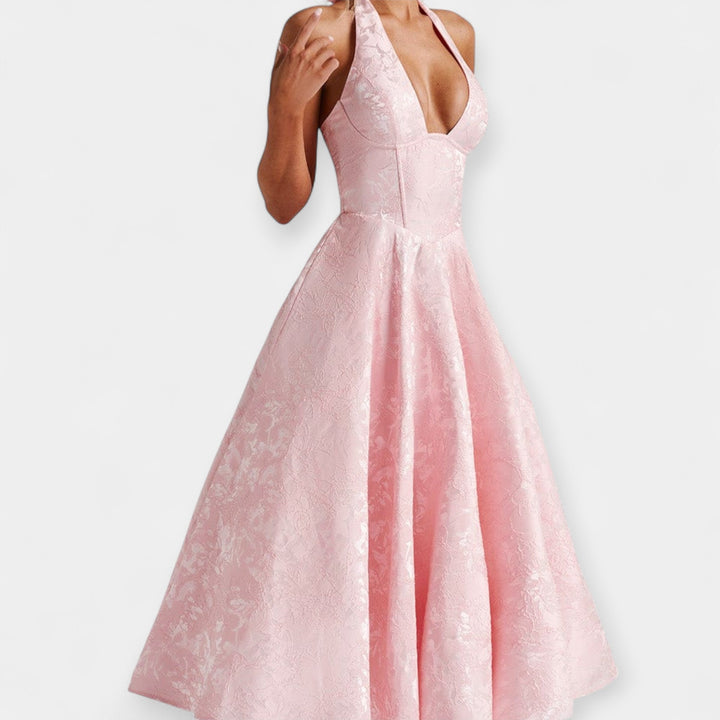 Minkštas Midi Suknelė su Atvira Nugara ir Korseto Dizainu