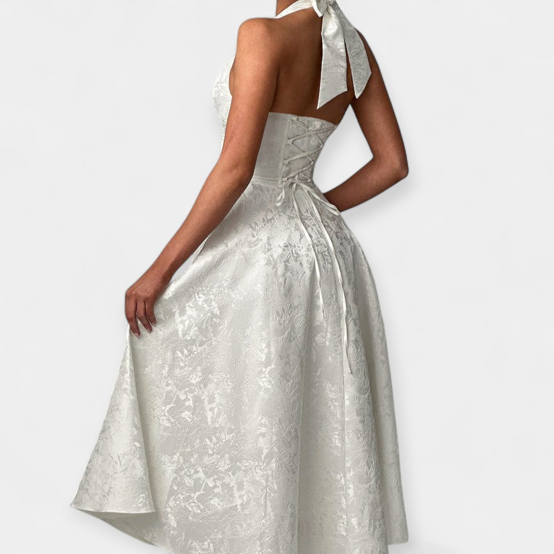 Minkštas midi su atvira nugarine ir korseto dizainu