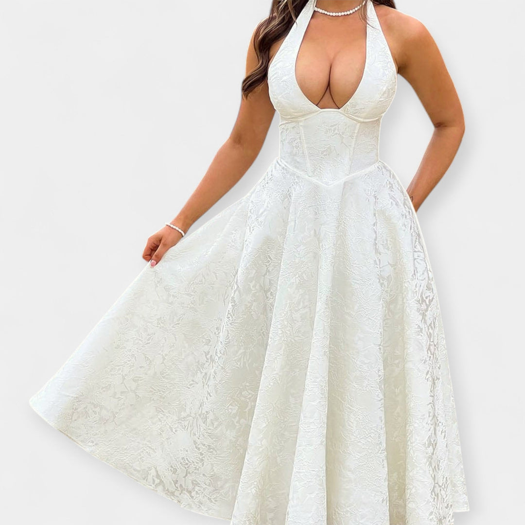 Minkštas Midi Suknelė su Atvira Nugara ir Korseto Dizainu