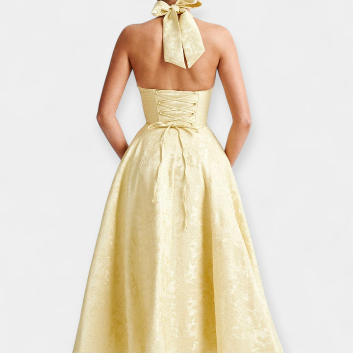 Minkštas Midi Suknelė su Atvira Nugara ir Korseto Dizainu