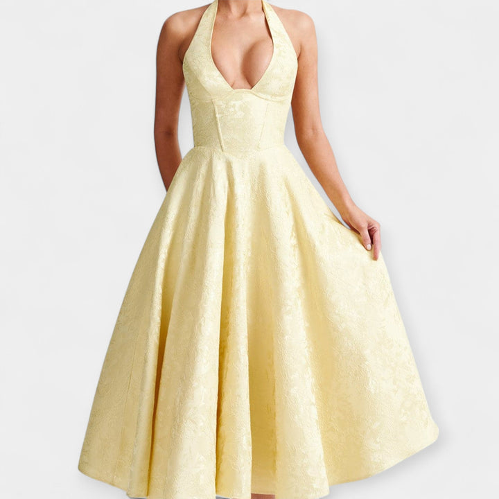 Minkštas Midi Suknelė su Atvira Nugara ir Korseto Dizainu