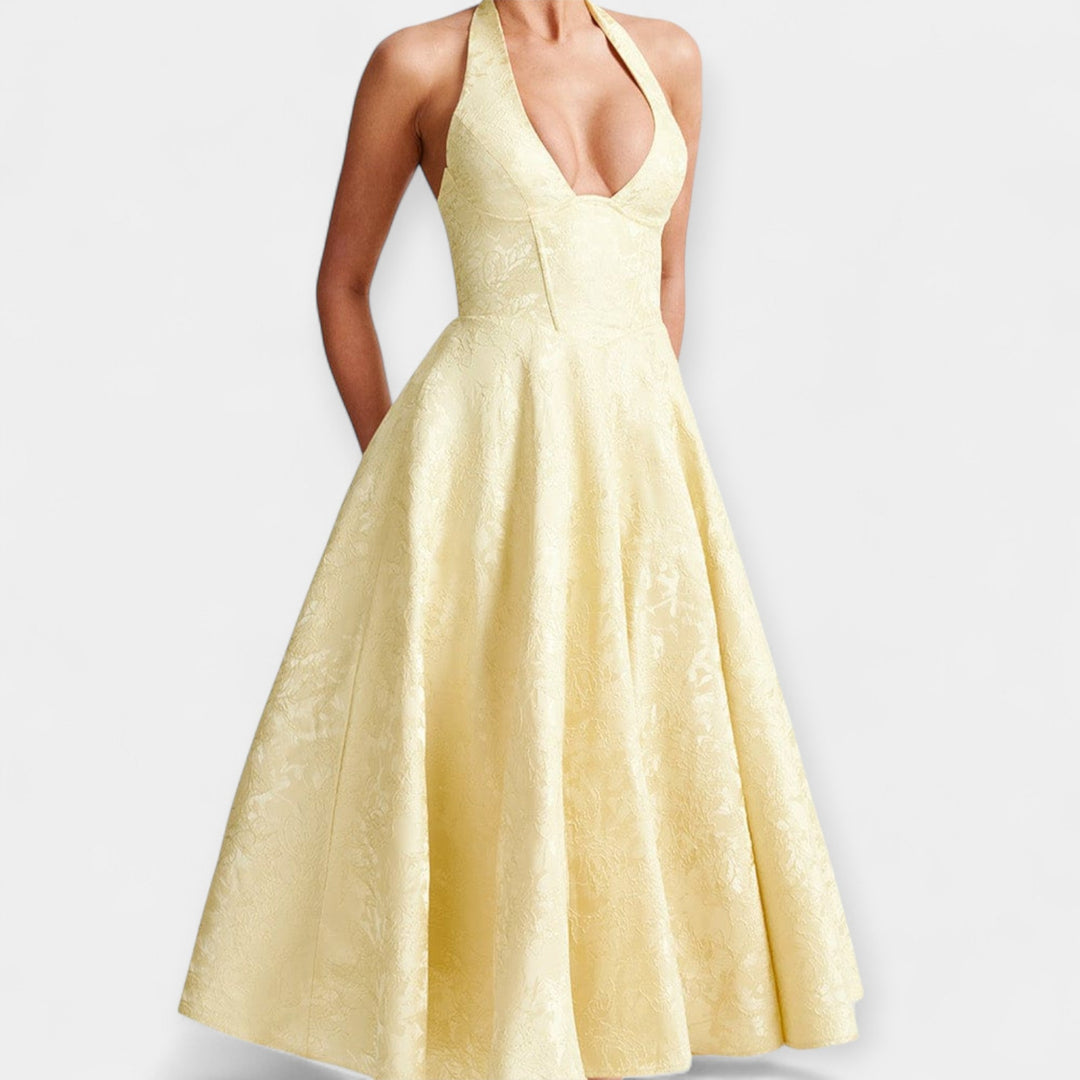 Minkštas Midi Suknelė su Atvira Nugara ir Korseto Dizainu