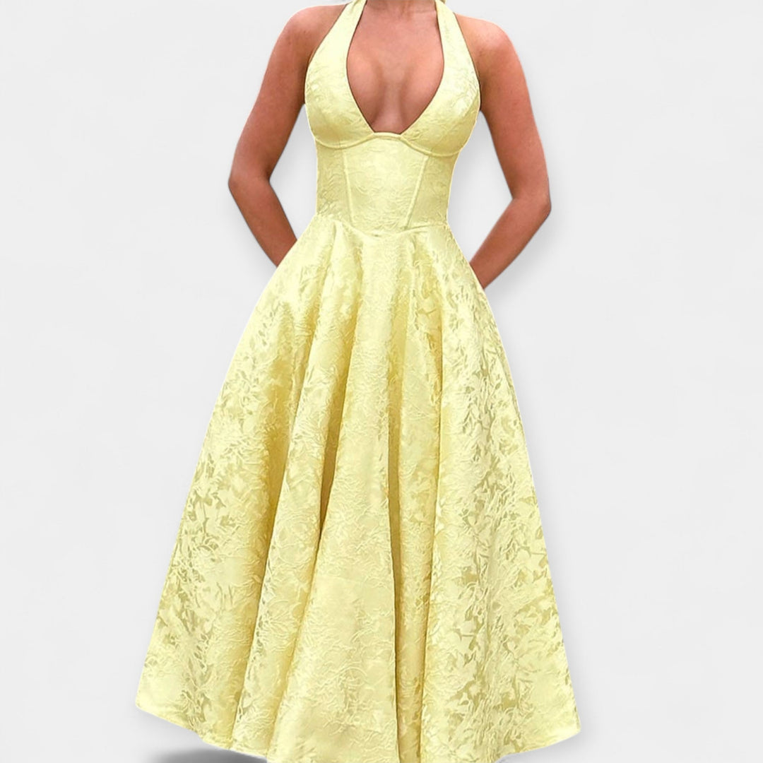 Minkštas Midi Suknelė su Atvira Nugara ir Korseto Dizainu