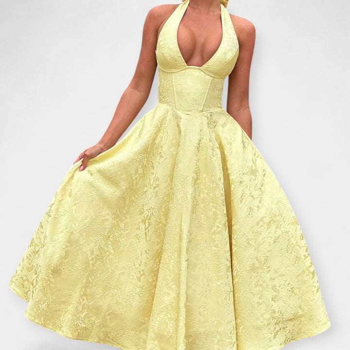 Minkštas midi su atvira nugarine ir korseto dizainu