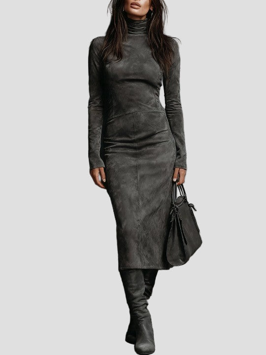 Béatrice - Midi suknelė su aukštu apykakle