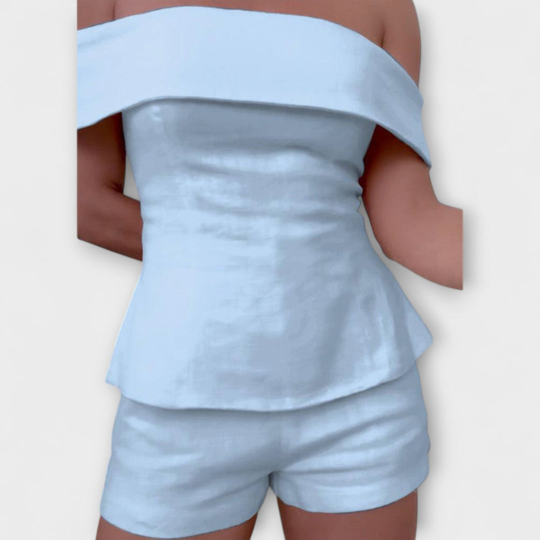 Olivia - Baltas medvilnės-lino dviem dalimis komplektas