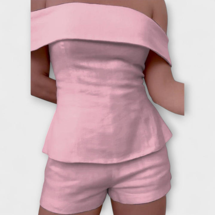 Olivia - Baltas medvilnės-lino dviem dalimis komplektas